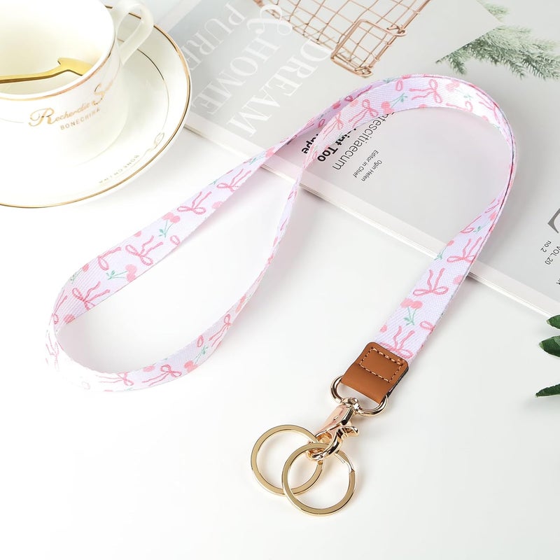 Knagsfa Lanyards for Keys, Neck Lanyards for ID Badges with Metal Hook, Cute Keychain Lanyard for Women, Bow Cherry - Image 5